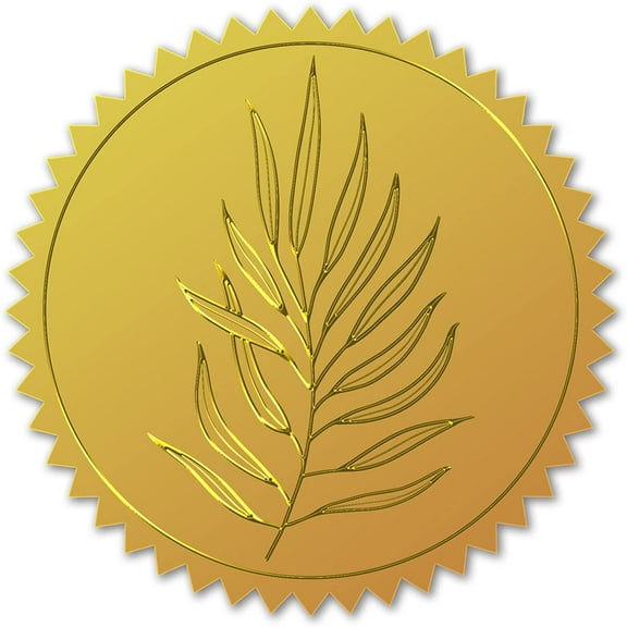 100pcs Gold Foil Certificate Seals - Leaf Embossed Gold Certificate Seals 2" Round Self Adhesive Embossed Stickers for Wedding Invitations Envelopes Graduation Notary Corporate Monograms
