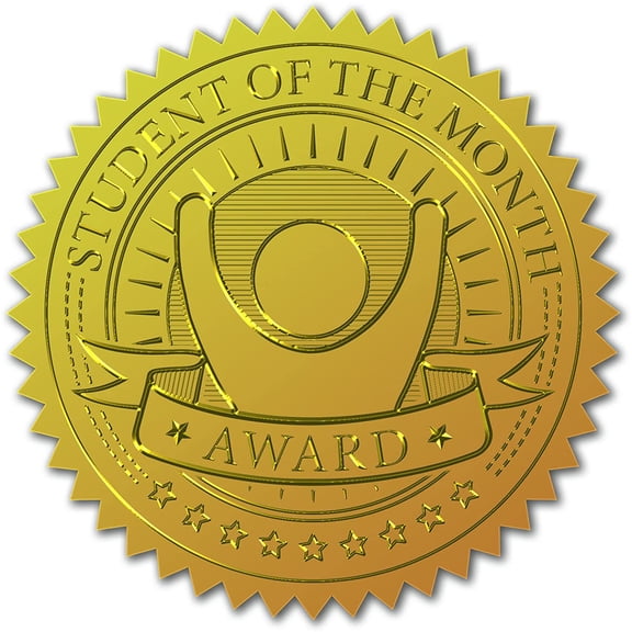 100pcs Gold Foil Certificate Seals - Student of The Month Embossed Gold Certificate Seals 2" Round Self Adhesive Embossed Stickers for Invitations Graduation Monogram
