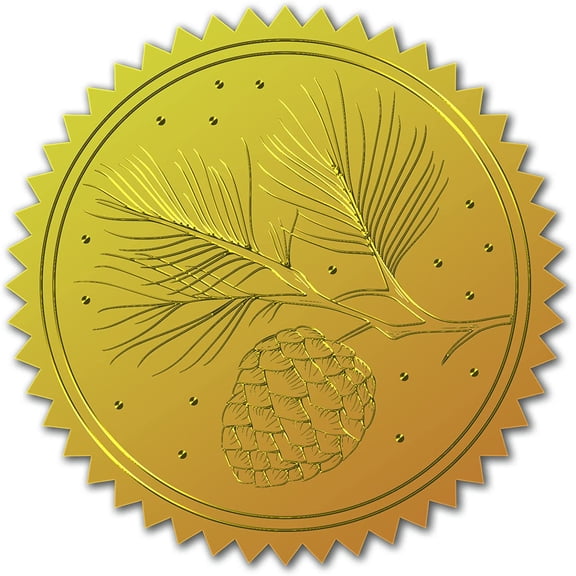 100pcs Gold Foil Pine Cone Embossed Gold Certificate Seals - 2" Round Self Adhesive Embossed Stickers for Invitations Graduation Monogram Golden