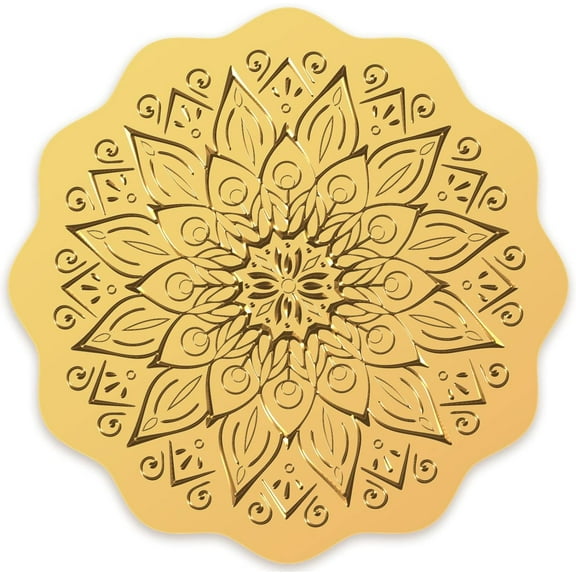 100pcs Gold Foil Stickers - Embossed Certificate Seals Self-Adhesive Medal Decoration Stickers for Graduation Corporate Notary Seals Envelopes (Mandala)