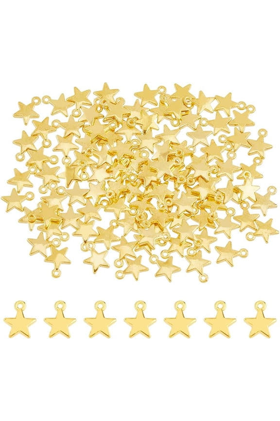 100pcs Golden Alloy Star Pendant Bulk Mini Star Charms Small Star Shape Charm Dangle for Jewelry Earrings Necklaces Making Hole: 1.2mm Gold
