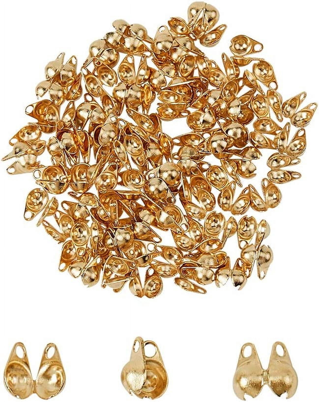 100pcs Golden Bead Tips Stainless Steel Calotte Ends Open Clamshell ...