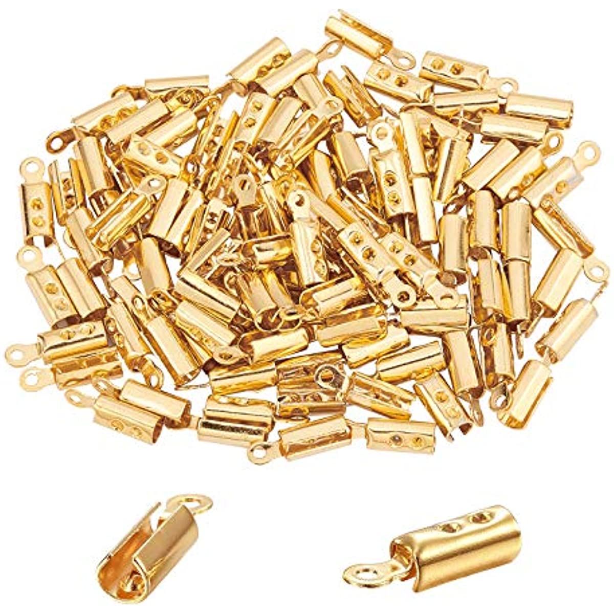 100pcs Golden Folding Crimp Ends Stainless Steel Crimps Ends Fold Over Cord  Ends Terminators Clamp End Tips Jewelry Findings for Bracelets Leather  Jewelry Making 
