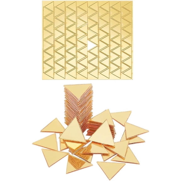 100pcs Golden Mirrors for Crafts Triangle Self Adhesive Mirror Tiles 0.6x0.7 Inch Acrylic Craft Mirror Stickers Small Mirror Circles for Framing Crafts DIY Projects Wall Table Decor