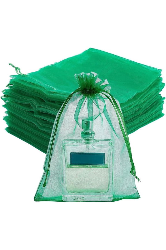 100pcs Green Organza Bags 5x7 inch Jewelry Pouches Gift Bags Sheer Bags with Drawstring Mesh Bags Party Wedding Favor Gift Bags for Baby Shower Birthday St. Patricks Day Party