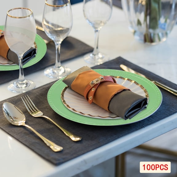 100pcs Green Plastic 13-Inch Beaded Snowflake Dish Western Dim Sum Decorative Chassis Painted On One Side