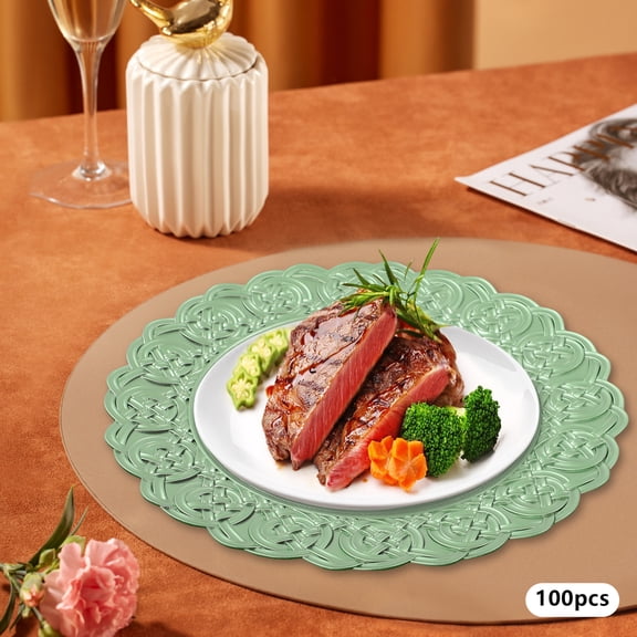 100pcs Green Plastic 33cm European Embossed Western Dim Sum Plate Dinner Plate Commercial Plate