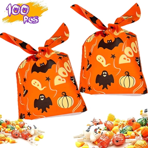 100pcs Halloween Monster Plastic Candy Bags Halloween Gift Packaging Bags Candy Box Bunny Ears Design Bags Birthday Easter Party B