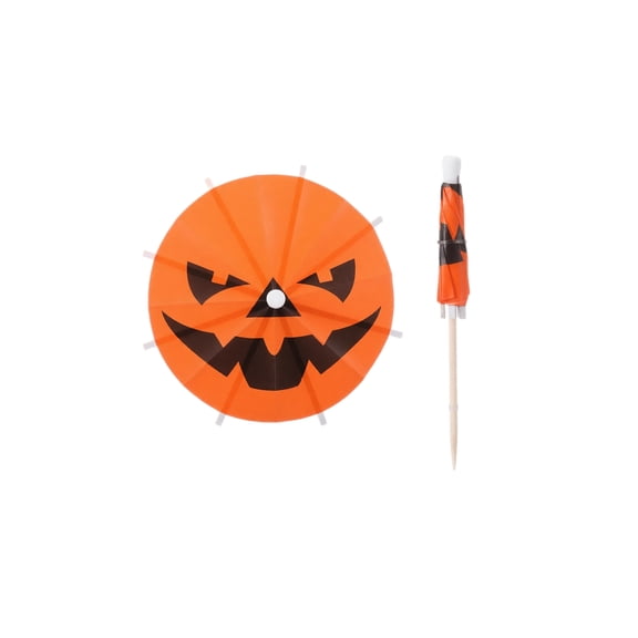 100pcs Halloween Pumpkin Cocktail Drink Umbrella, Mini Cocktail Umbrella Toothpicks for Drink Toppers Summerween Party Cocktail Decorations Summer Halloween Party Supplies