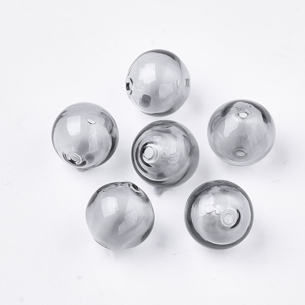 100pcs Handmade Blown Glass Beads Round Dark Gray 14x14mm Hole: 1~2mm