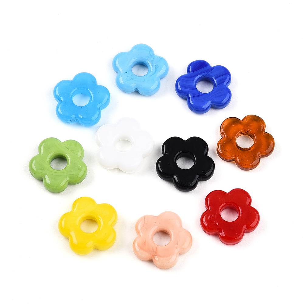 100pcs Handmade Lampwork Beads Flower Mixed color 15~16x16x3.5~4.5mm Hole: 4.5~5mm