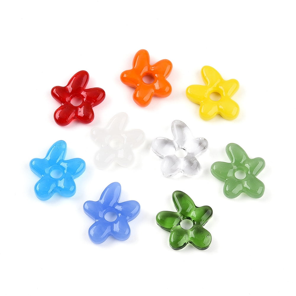 100pcs Handmade Lampwork Beads Flower Mixed color 18~18.5x17~17.5x4~5mm Hole: 3~4mm