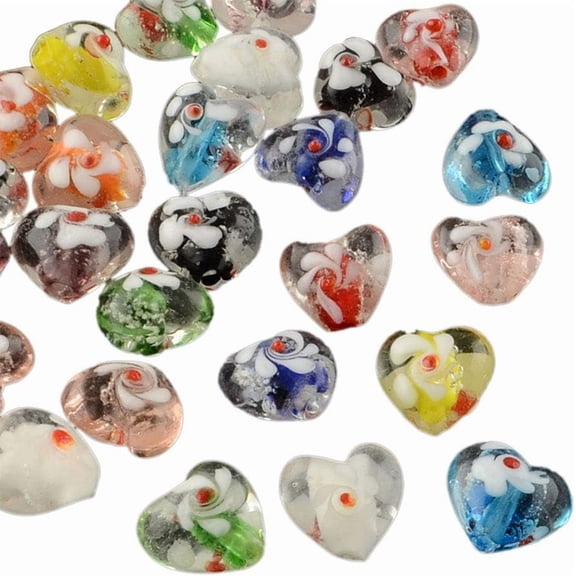 100pcs Handmade Luminous Bumpy Lampwork Beads Heart Shape Loose Beads for Bracelet Jewelry Making Mixed Color 16mm