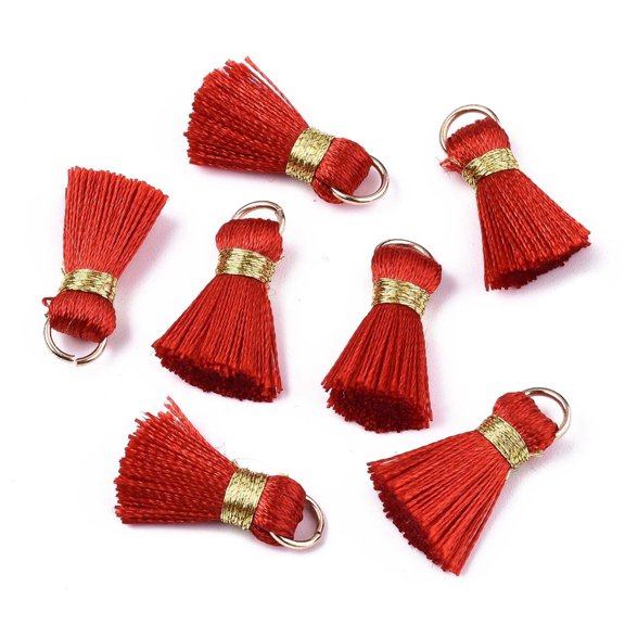 100pcs Handmade Polycotton(Polyester ) Tassel Decorations Decorations with Golden Iron Loops Red 17~21x10x5mm Jump Ring: 6x0.7mm Inner Diameter: 4.6mm
