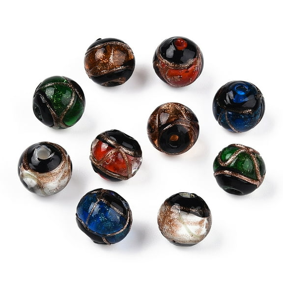 100pcs Handmade golden Sand Lampwork Beads Round Mixed color 8~8.5mm Hole: 1.5mm