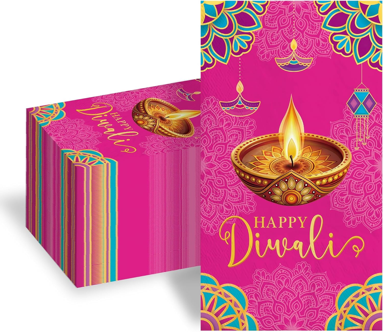100pcs Happy Diwali Napkins 3 Ply Diwali Paper Napkins Decorations Disposable Absorbent Hand Towels for Bathroom Cocktail Napkins for Diwali Light Festival Indian Party Supplies