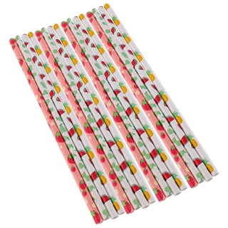 Biodegradable Paper Straws,Drinking Straws Disposable Degradable Kraft  Paper Straw Cool Summer Fruit Pattern Paper Straw for Party Supplies,  Birthday