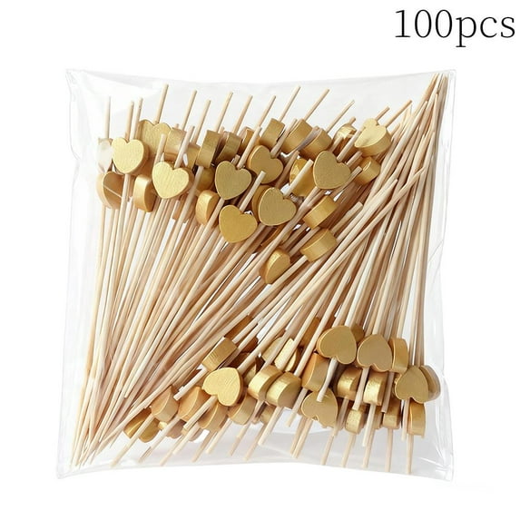 100pcs Heart Cocktail Picks Fruit Sticks Food Toothpicks Sandwich Appetizer Charcuterie Skewers, Handmade of Bamboo Wood, for Birthday, Wedding, Valentines Day Decoration Party Supplies