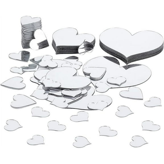 100pcs Heart Shaped Mirrors 4 Sizes Adhesive Craft Mirror Tiles Love Heart Mirror Mosaic Tiles Small Mirror Crafts for Wedding Christmas Tree Vase Art Craft Home Wall DIY Craft Decor