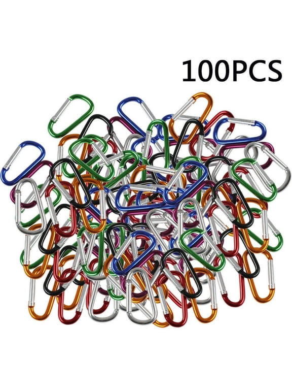 100pcs Heavy-Duty Aluminum Carabiner Hooks - 2" D-Ring Spring Clips for Keys, Dog Leashes, Backpacks (Assorted Colors)"