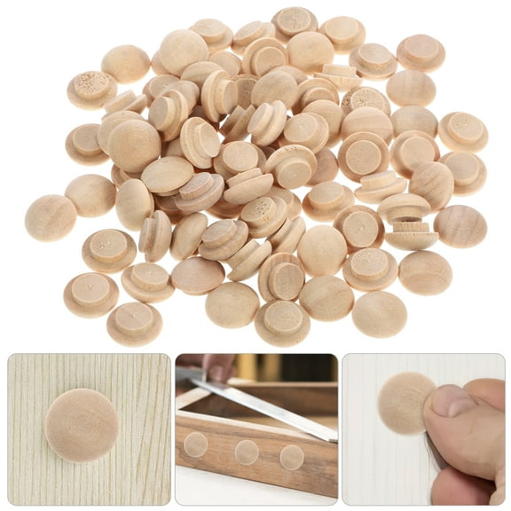 OUNONA Beige Wood Hole Plugs for Decoration Furniture Plug with Screws Perfect for Staircase 100pcs
