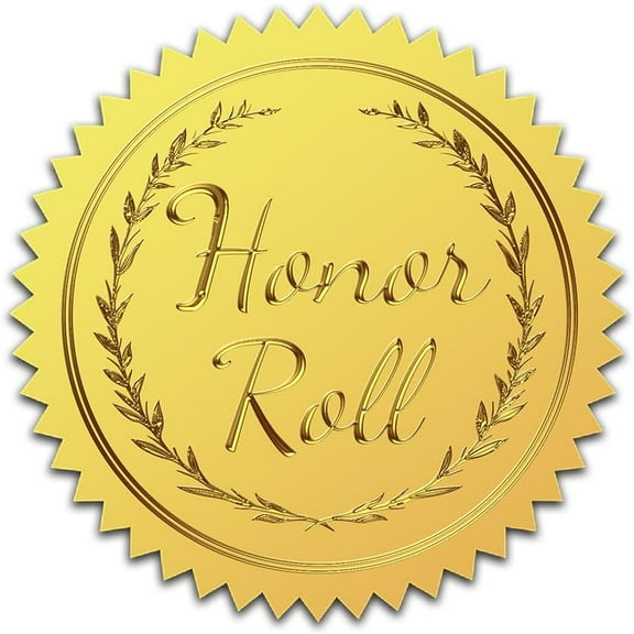 100pcs Honor Roll Gold Foil Certificate Seals Embossed Certificate Stickers Adhesive Gold Seals Medal Decoration Labels for Envelopes Gold