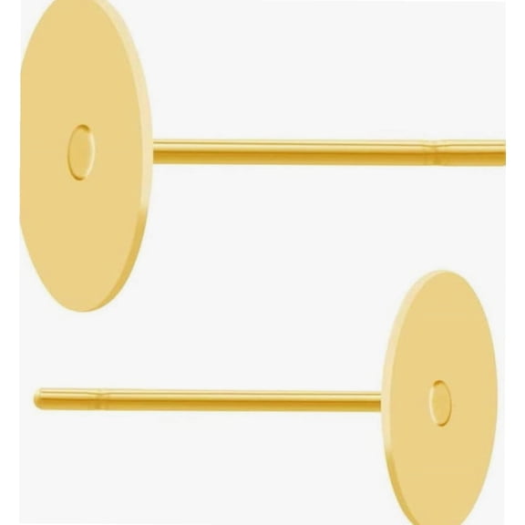 100pcs Hypoallergenic Earring Posts 14k Gold Plated Brass Stud Earrings 8mm Flat Board Glue On Setting with Earnut Back CF222-8