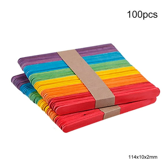 100pcs Ice Cream Sticks Colorful Wooden Sticks Ice Cream Spoon DIY Hand Crafts Art Ice Cream Lolly Cake Tools 114x10x2mm