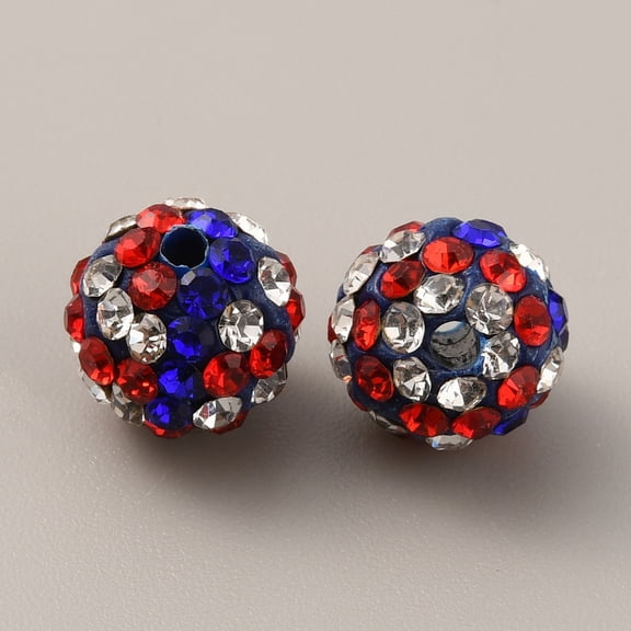 100pcs Independence Day Theme Polymer Clay Rhinestone Round Beads for Jewelry and Keychains Red 10mm Hole: 1.6mm