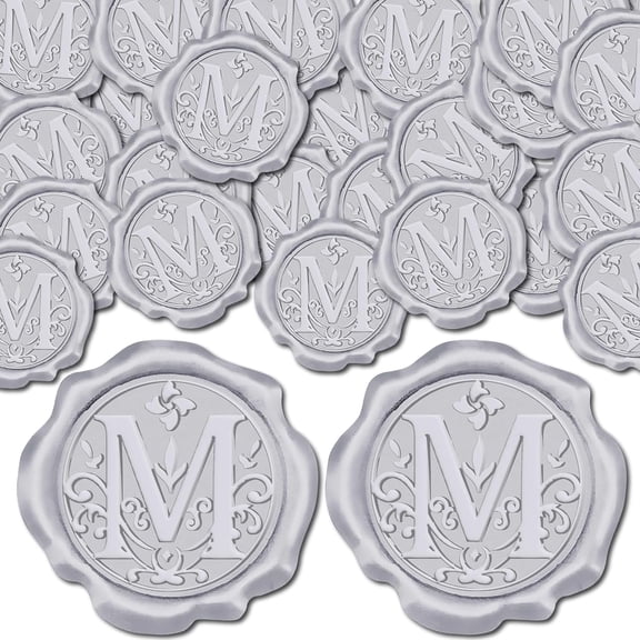 100pcs Initial M Wax Seal Stickers Silver Letter Alphabet Self Adhesive Seal Stickers Sealing Label Decal for Gift Wrapping Wedding Birthday Cards Making Christmas Invitations Envelope DIY Making