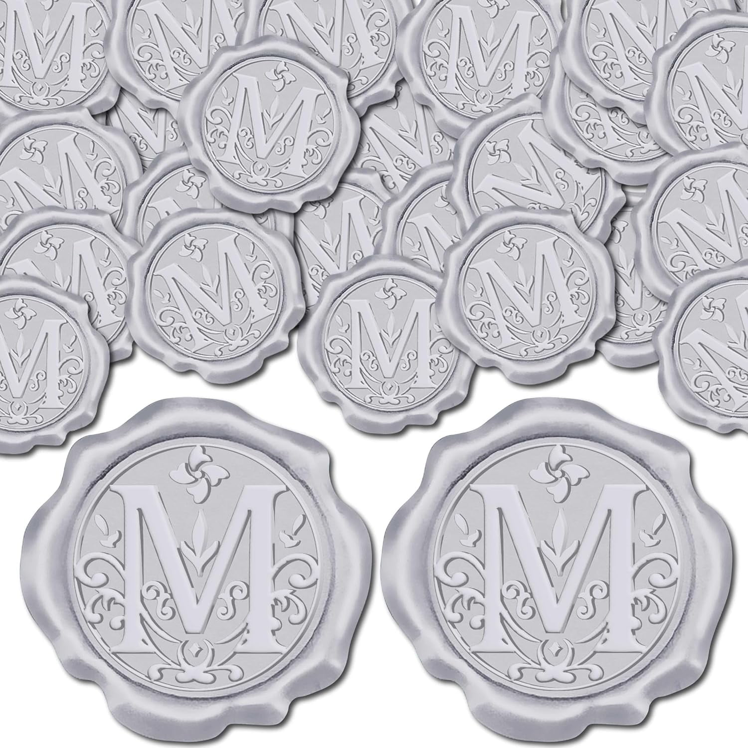100pcs Initial M Wax Seal Stickers Silver Letter Alphabet Self Adhesive Seal Stickers Sealing Label Decal