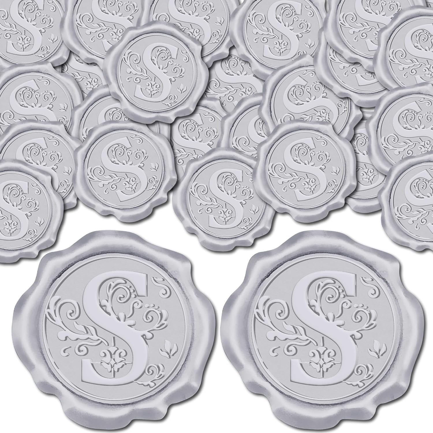 100pcs Initial S Wax Seal Stickers Silver Letter Al abet Self Adhesive Seal Stickers Sealing Label Decal for Gift Wrapping Wedding Birthday Cards Making Christmas Invitations Envelope
