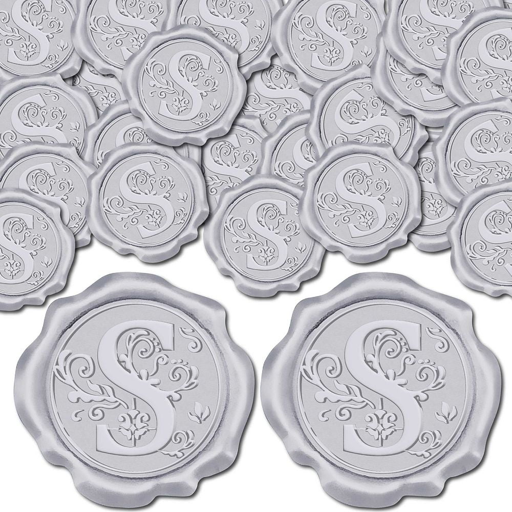 100pcs Initial S Wax Seal Stickers Silver Letter Alphabet Self Adhesive Seal Stickers Sealing Label Decal for Gift Cards Making Invitations Envelope