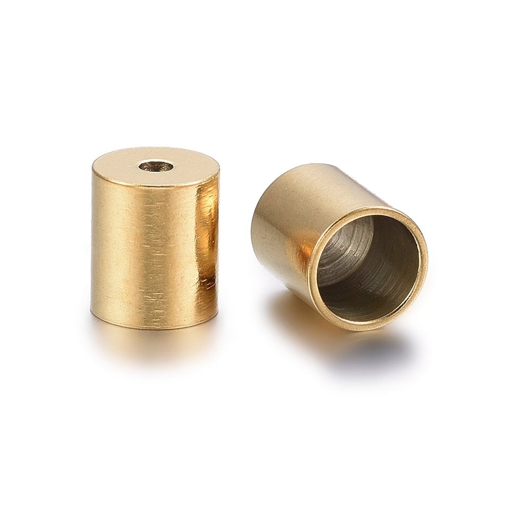 100pcs Ion Plating(IP) 304 Stainless Steel Cord Ends End Caps Column Golden 5x4mm Hole: 1.5mm Inner Diameter: 3mm