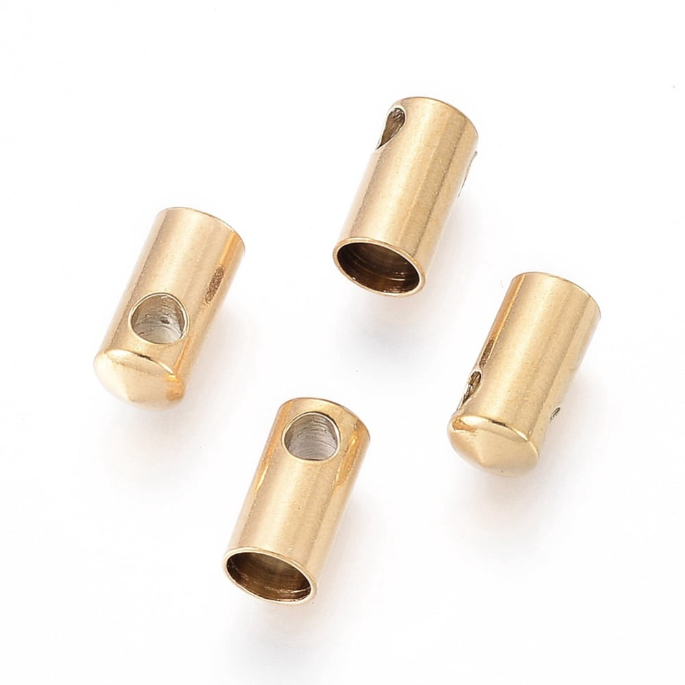 100pcs Ion Plating(IP) 304 Stainless Steel Cord Ends End Caps Column Golden 9.5x4.5mm Hole: 2mm Inner Diameter: 4mm
