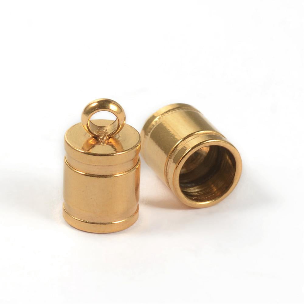 100pcs Ion Plating(IP) 304 Stainless Steel Cord Ends End Caps Golden 10x6mm Hole: 2mm Inner Diameter: 5mm