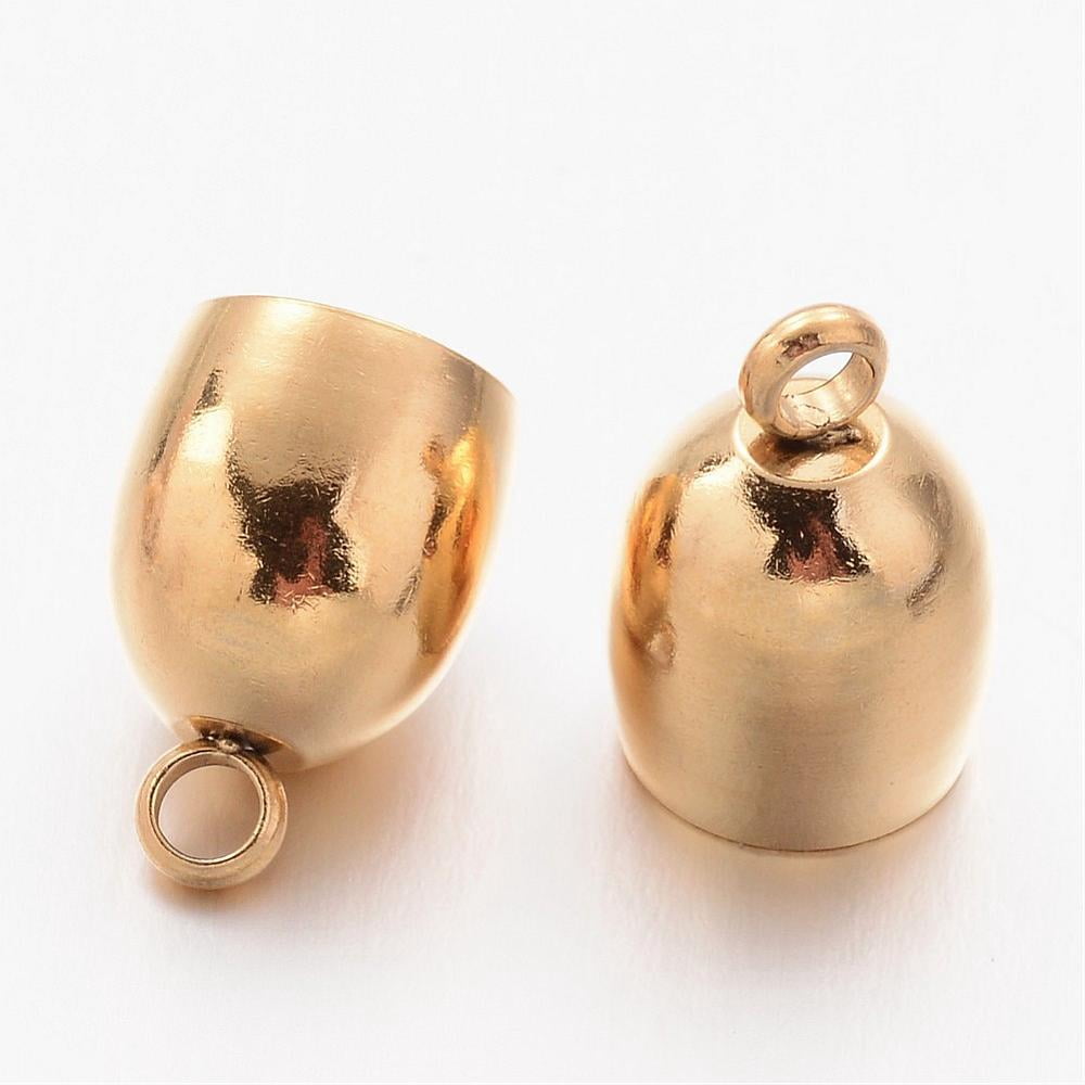 100pcs Ion Plating(IP) 304 Stainless Steel Cord Ends End Caps Oval Golden 14x10mm Hole: 2mm 8mm inner diameter