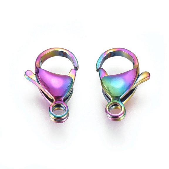 100pcs Ion Plating(IP) 304 Stainless Steel Lobster Claw Clasps Parrot Trigger Clasps Rainbow color 15x10x4mm Hole: 2.2mm DIY