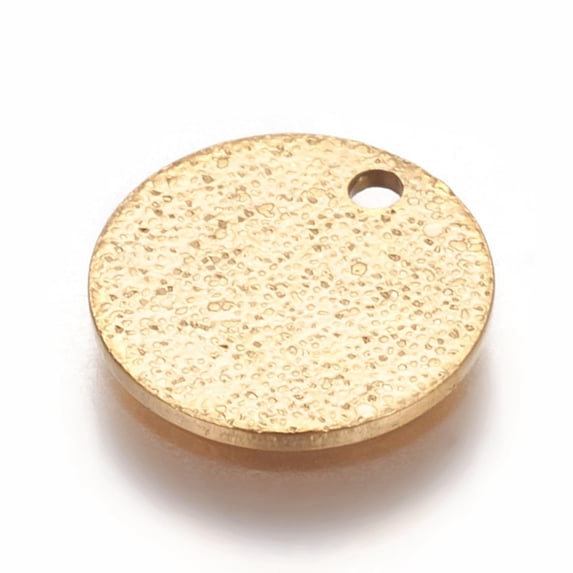100pcs Ion Plating(IP) 304 Stainless Steel Textured Pendants Flat Round Golden 10x1mm Hole: 1.2mm
