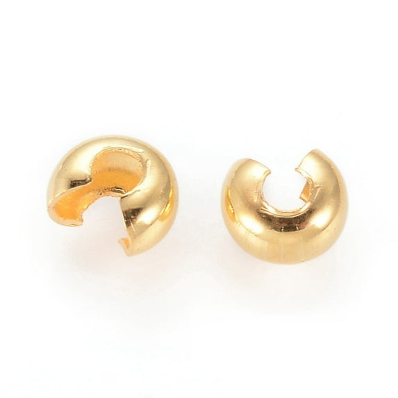 100pcs Iron Crimp Beads Covers Cadmium Free & Lead Free Golden color Size: About 3mm In Diameter Hole: 1.2~1.5mm