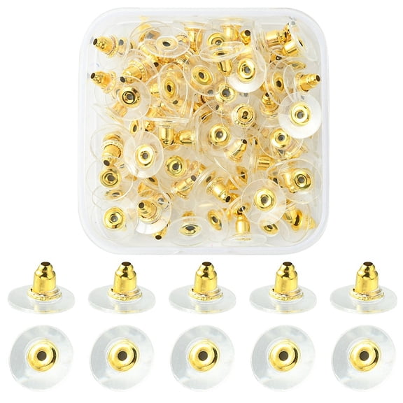 100pcs Iron Ear Nuts with Plastic Findings Clutch Earring Backs Golden 11x6.5mm Hole: 1mm Iron