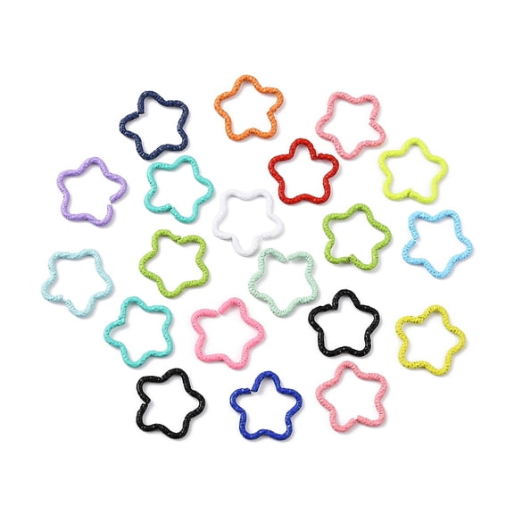 100pcs Iron Linking Ring Openable Textured Star Mixed Color 17x17mm