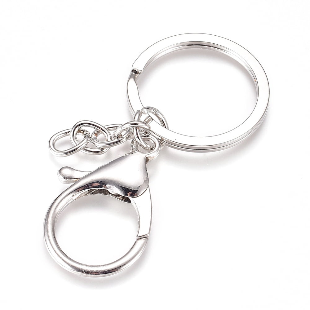 100pcs Iron Split Key Rings Keychain Clasp Findings with Alloy Lobster Claw Clasps and Iron Curb Chains Platinum 68mm DIY