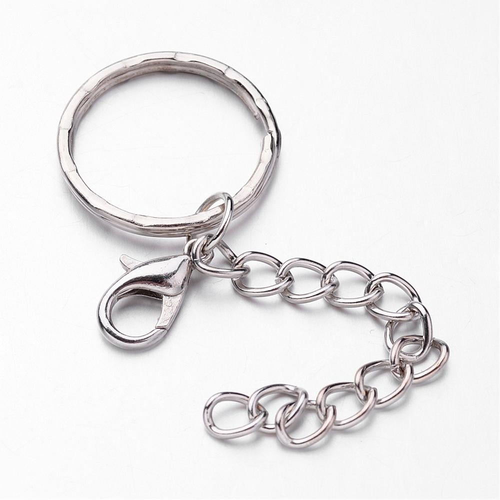 100pcs Iron Split Key Rings with Zinc Alloy Lobster Claw Clasps and Curb Chains 41mm