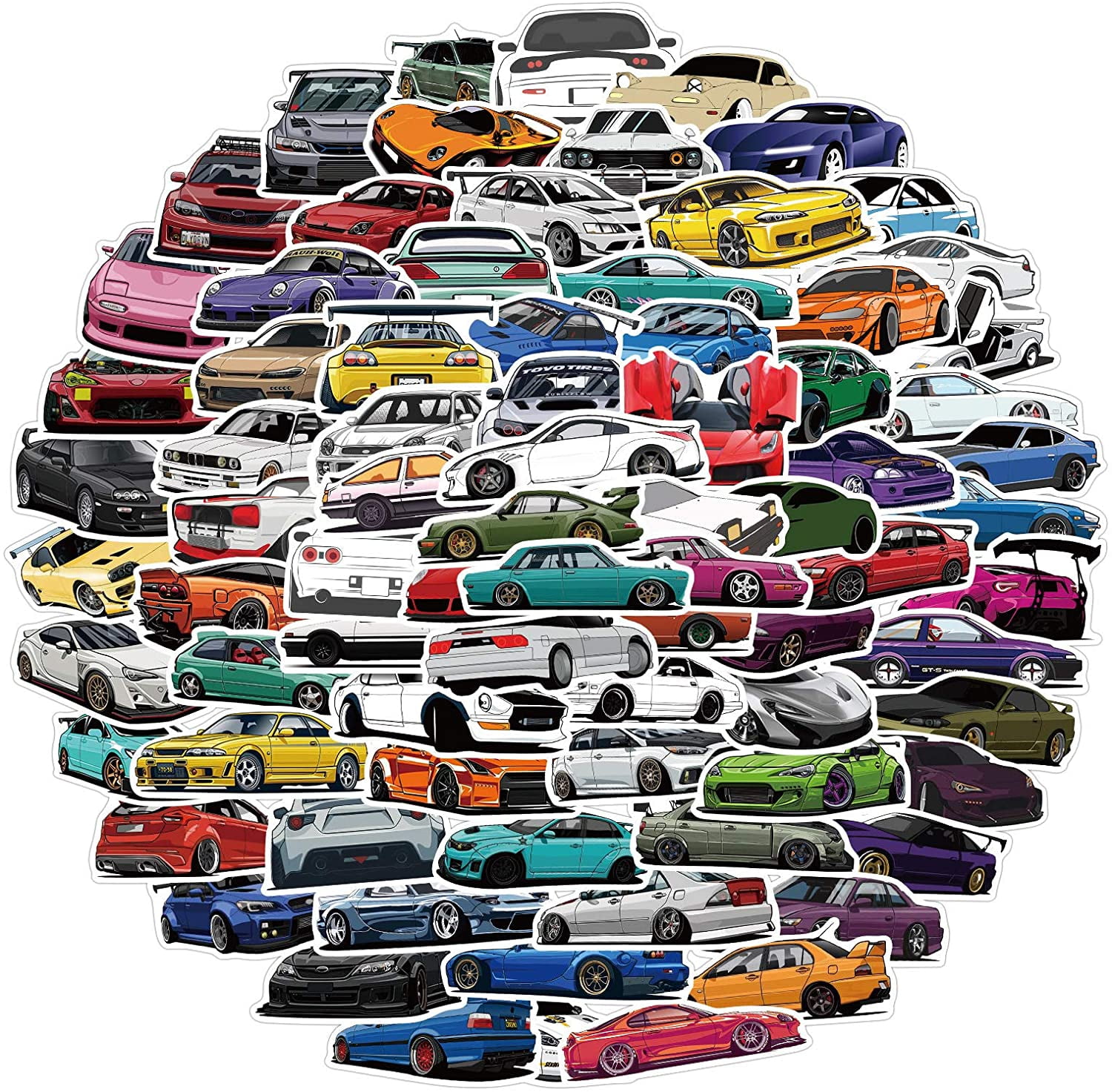 100pcs JDM Racing car Stickers - Waterproof Cars Vinyl vsco Stickers for Kids, Laptop,Hydroflask, Water Bottles, Kids Helmets,Computer Cars Decal Stickers Packs