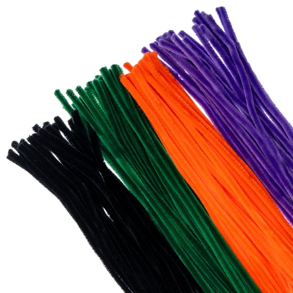 100pcs John Bead Pipe Cleaners 12in Halloween Mix 6mm Fluffy Chenille Stems for Art School Craft Supplies Decorations