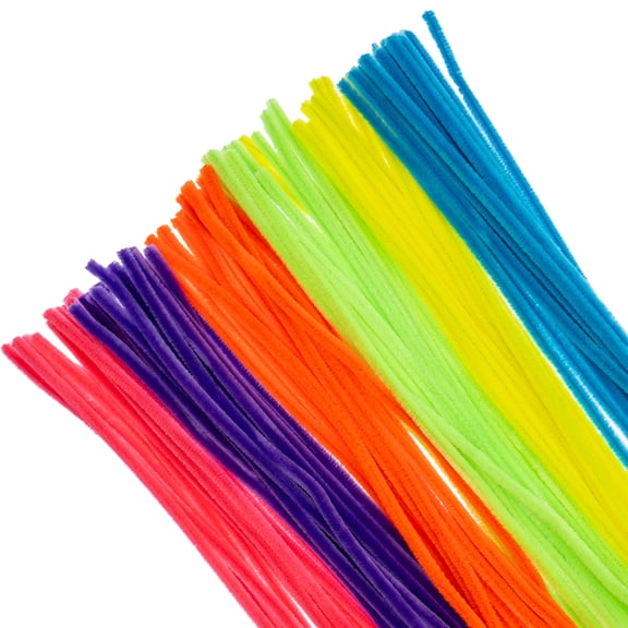 100pcs John Bead Pipe Cleaners 12in Neon Mix 6mm Fluffy Chenille Stems for Art School Craft Supplies Decorations