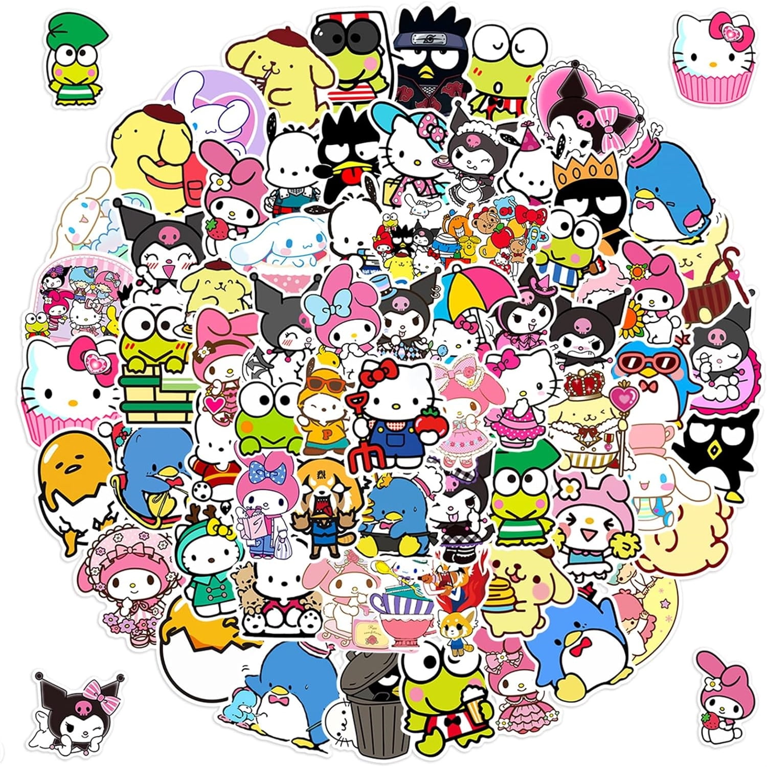 100pcs Kawaii Sanrio Anime Stickers for Girl Water Bottle, Cute Cartoon ...