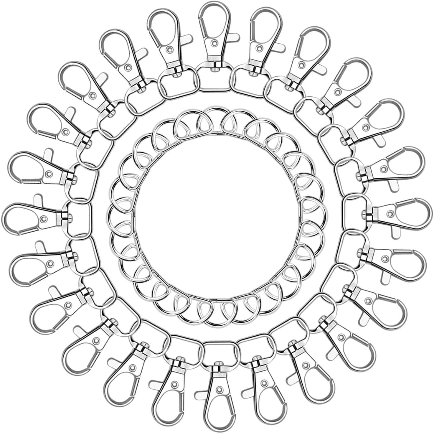 100pcs Key Chain Clip H and D Rings Set Include 50Pcs Swivel Snap H s Lanyard Clips and 50Pcs D Rings for Keychain and Purse Hardware (1/2” Inside Width)