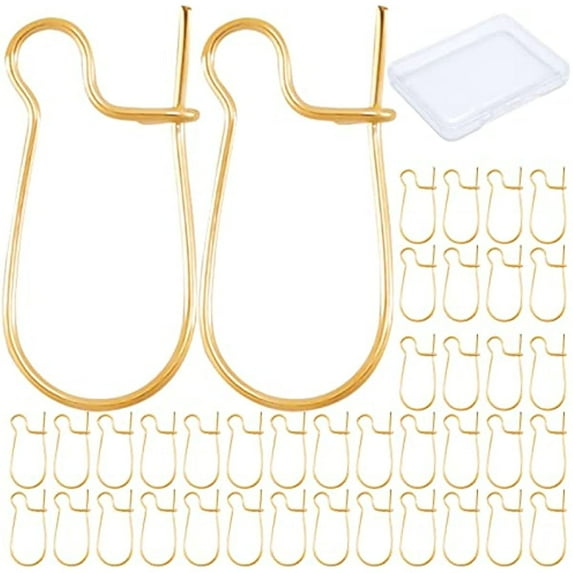 100pcs Kidney Ear Wires 18K Gold Plated U-Shaped Earring Hooks Earring Components Long Dangle Earrings DIY Jewellery Making 9 x 19mm